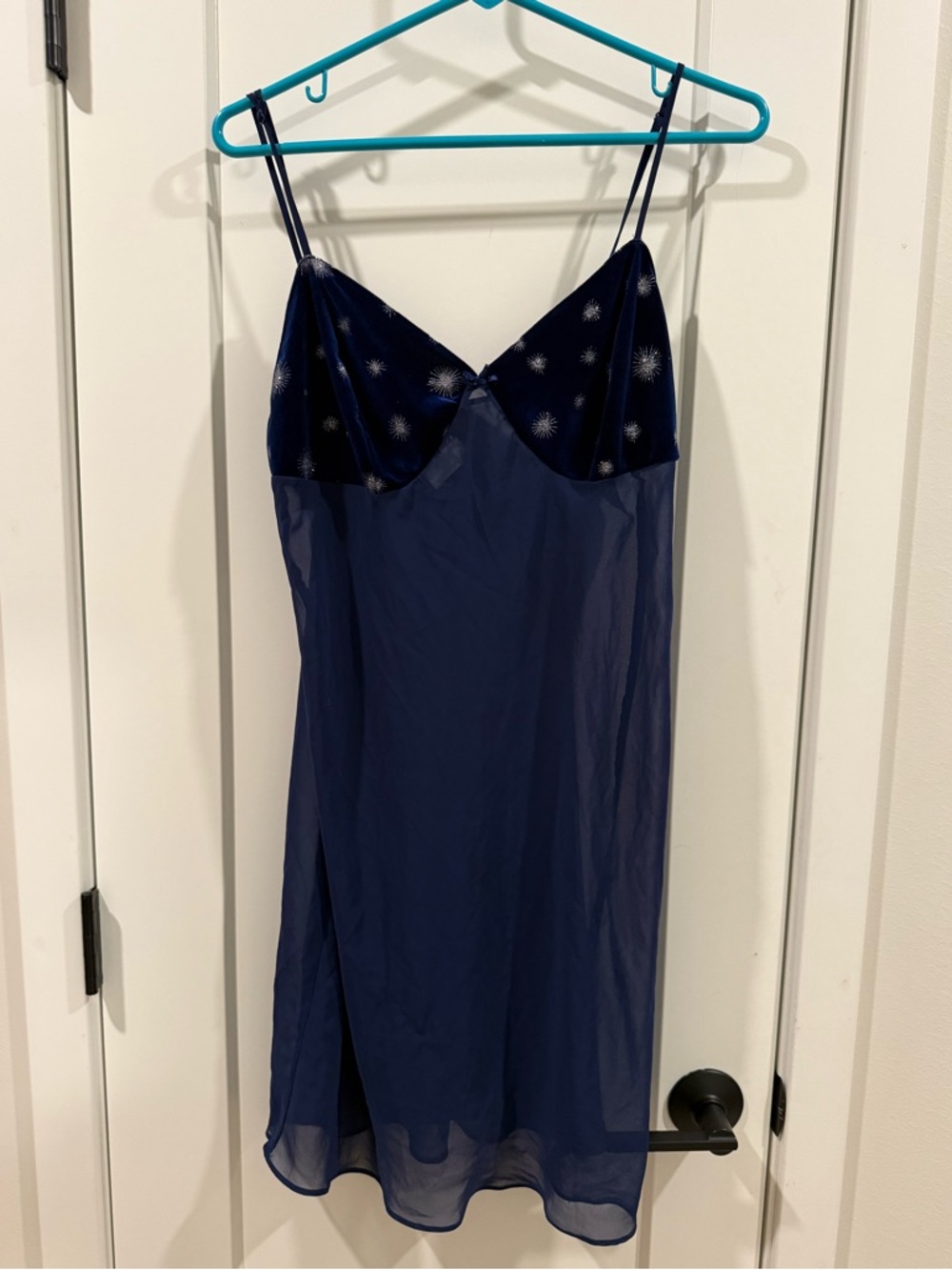 Avon Navy Velvet-Bust Slip Dress with Starburst Detail